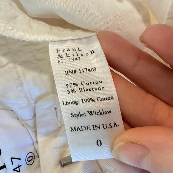 FRANK & EILEEN NWOT Wicklow Crop Italian Chinos Chalk White Sz 0 Cotton Blend - Picture 6 of 8